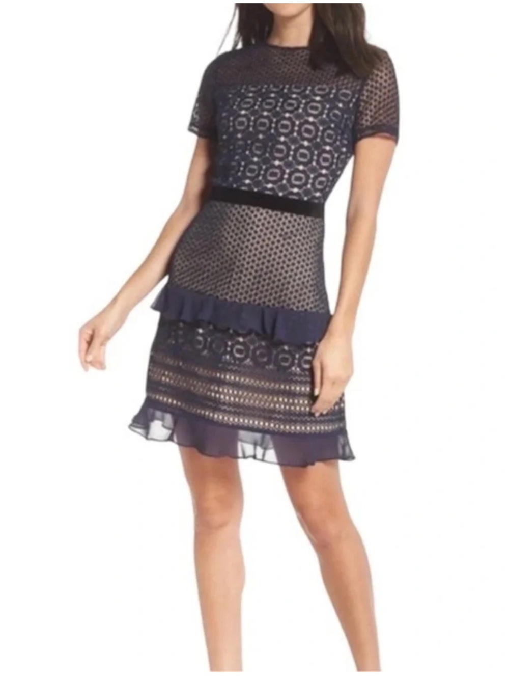 Chelsea 28 Velveteen Belt Sheeth Lace Dress
